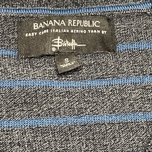 Banana Republic Men's Italian 100% Merino Wool Baruffa Sweater Gray Striped Sz S - Picture 3 of 8
